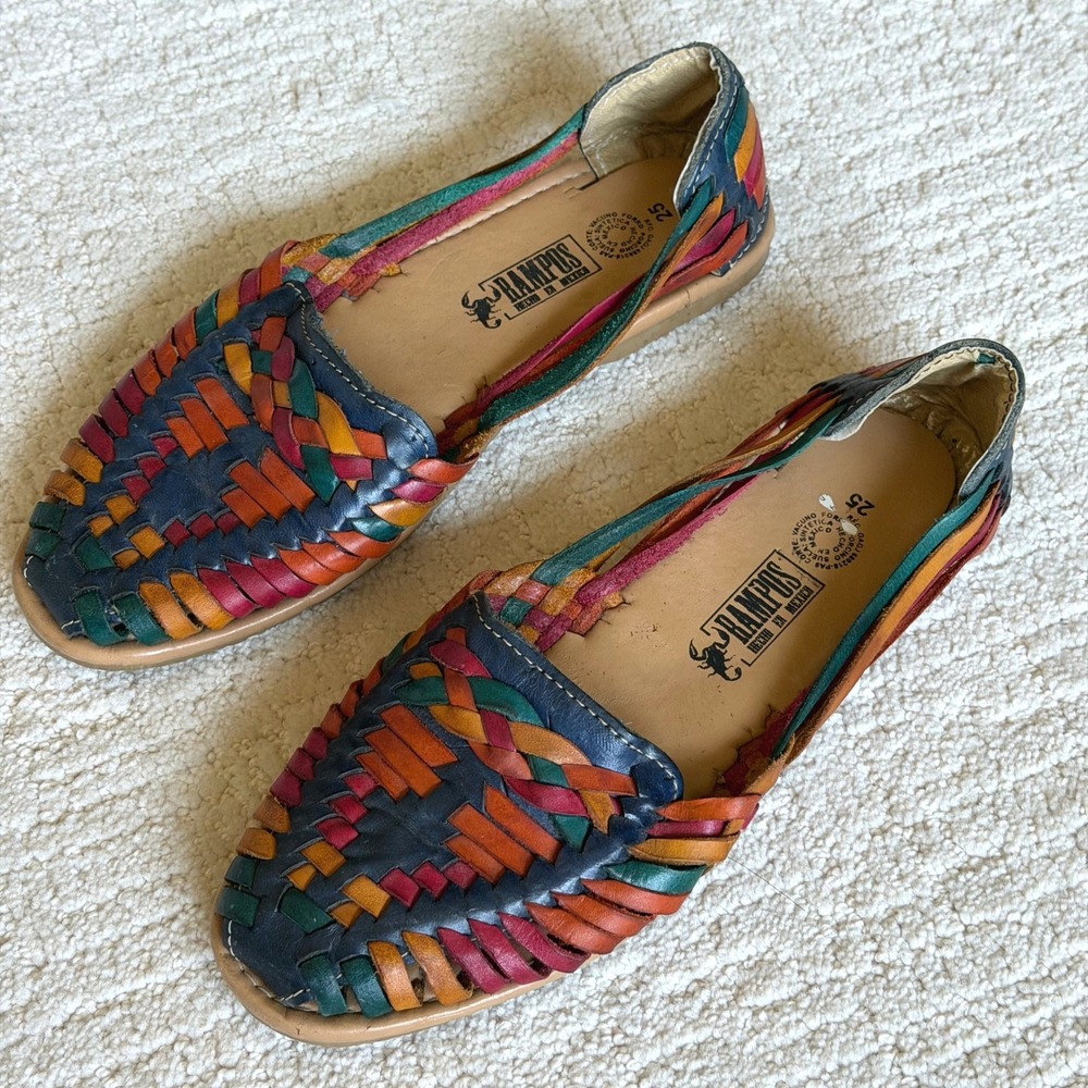 Rampos Multi Color Woven Leather Huarache Sandals Flats Mexico 25 - US 8/8.5